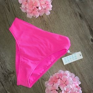 Frankies Bikinis High Waist Bottoms, XS, Hot Pink